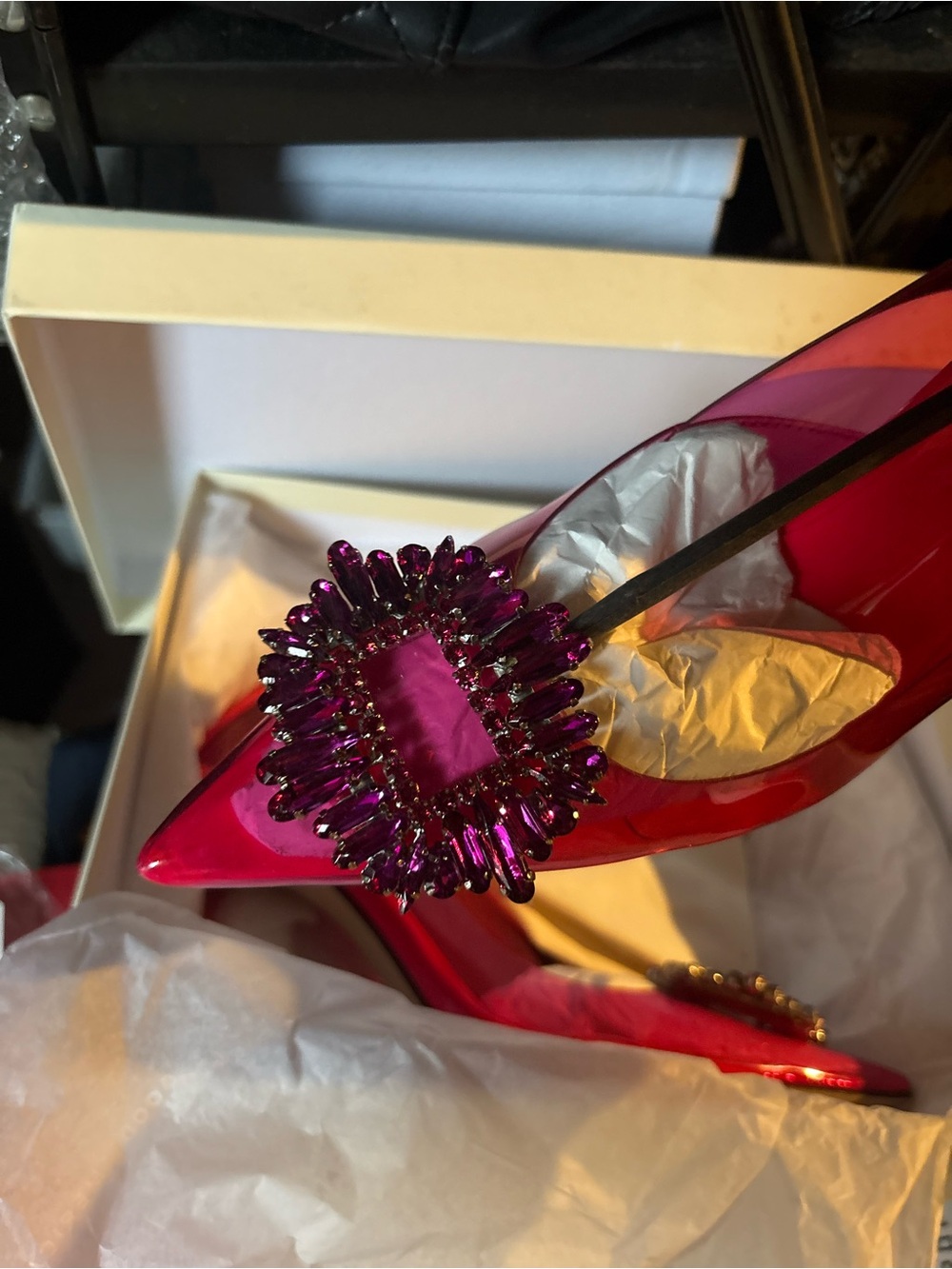 Good American Hot Pink Jeweled Pointed Toe Pump